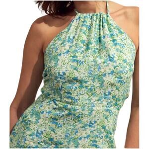 Faithfull The Brand Gaia Mini Dress Medium Blue Green Floral Summer Revolve NWT